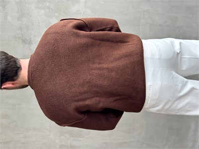 Erkek Trend Model Oversize Kalıp Pis Dikişli Kalp Nakışlı Triko Kazak-Kahverengi(E1851)