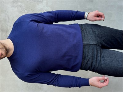 Erkek Trend Model Regular Fit Bisiklet Yaka Ribana Detay İnce Triko Kazak-Lacivert(E1808)