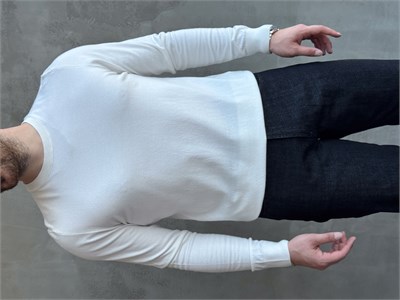 Erkek Trend Model Regular Fit Bisiklet Yaka Ribana Detay İnce Triko Kazak-Beyaz(E1808)