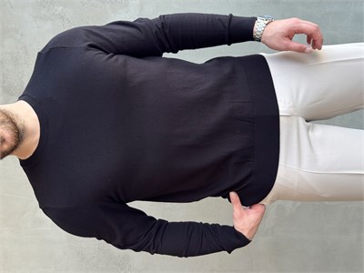 Erkek Trend Model Regular Fit Bisiklet Yaka Ribana Detay İnce Triko Kazak-Siyah(E1808)