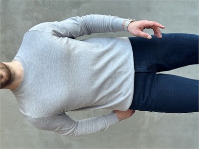 Erkek Trend Model Regular Fit Bisiklet Yaka Ribana Detay İnce Triko Kazak-Gri(E1808)