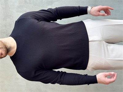 Erkek Trend Model Regular Fit Bisiklet Yaka Ribana Detay İnce Triko Kazak-Siyah(E1808)