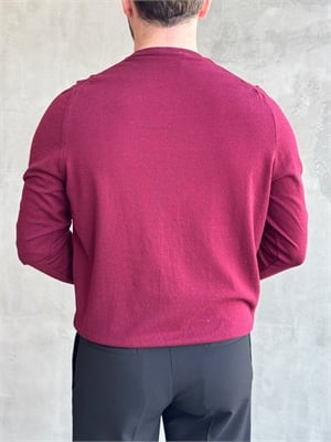 Erkek Trend Model Regular Fit Bisiklet Yaka Ribana Detay İnce Triko Kazak-Bordo(E1808)