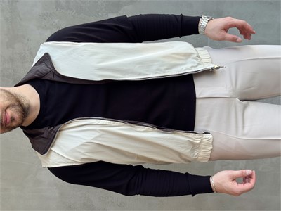 Erkek Trend Model Regular Fit Dokuma Kumaş Çift Taraf Görünümlü Yelek-Krem/Kahverengi(E1812)