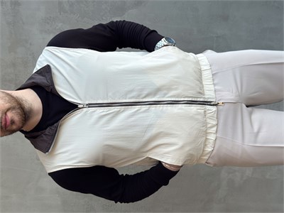 Erkek Trend Model Regular Fit Dokuma Kumaş Çift Taraf Görünümlü Yelek-Krem/Kahverengi(E1812)