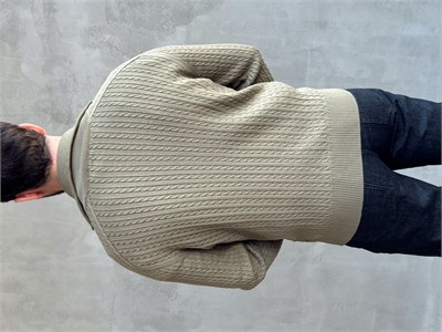 Erkek Trend Model Regular Fit Halat Desenli Ribana Detaylı Triko Hırka-Haki(E1809)