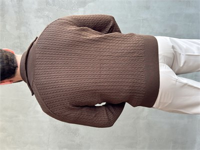 Erkek Trend Model Regular Fit Halat Desenli Ribana Detaylı Triko Hırka-Kahverengi(E1809)