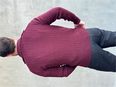 Erkek Trend Model Regular Fit Halat Desenli Ribana Detaylı Triko Hırka-Bordo(E1809)