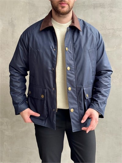 Erkek Trend Model Regular Fit Kadife Yaka Torba Cepli Dokuma Kumaş Ceket-Lacivert(E1811)Ketench