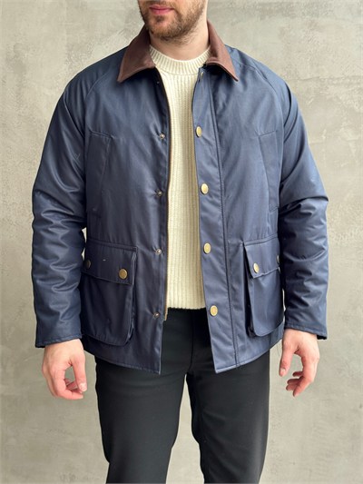 Erkek Trend Model Regular Fit Kadife Yaka Torba Cepli Dokuma Kumaş Ceket-Lacivert(E1811)