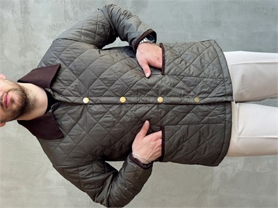Erkek Trend Model Regular Fit Kadife Yaka Baklava Desenli Ceket-Haki(E1810)