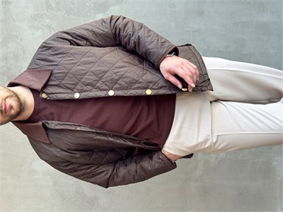 Erkek Trend Model Regular Fit Kadife Yaka Baklava Desenli Ceket-Kahverengi(E1810)