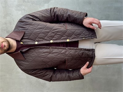 Erkek Trend Model Regular Fit Kadife Yaka Baklava Desenli Ceket-Kahverengi(E1810)