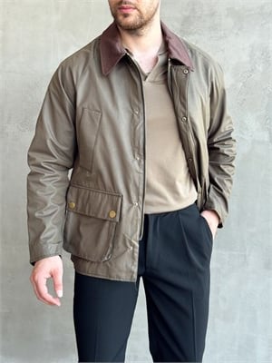 Erkek Trend Model Regular Fit Kadife Yaka Torba Cepli Dokuma Kumaş Ceket-Haki(E1811)