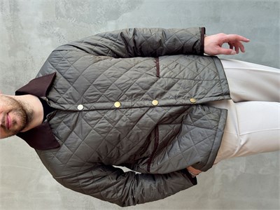 Erkek Trend Model Regular Fit Kadife Yaka Baklava Desenli Ceket-Haki(E1810)