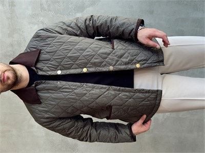 Erkek Trend Model Regular Fit Kadife Yaka Baklava Desenli Ceket-Haki(E1810)