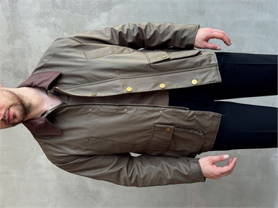 Erkek Trend Model Regular Fit Kadife Yaka Torba Cepli Dokuma Kumaş Ceket-Haki(E1811)