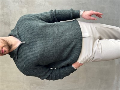 Erkek Trend Model Regular Kalıp Dik Yaka Yarım Fermuarlı Brazilian Örme Triko Kazak-Nefti(E1865)