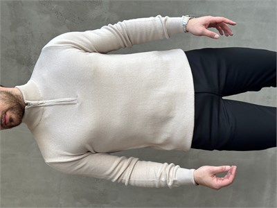 Erkek Trend Model Regular Kalıp Dik Yaka Yarım Fermuarlı Triko Kazak-Taş(E1864)