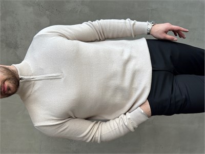 Erkek Trend Model Regular Kalıp Dik Yaka Yarım Fermuarlı Triko Kazak-Taş(E1864)