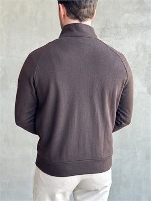 Erkek Trend Model Regular Kalıp Fermuarlı Dik Yaka Triko Hırka-Kahverengi(E1874)