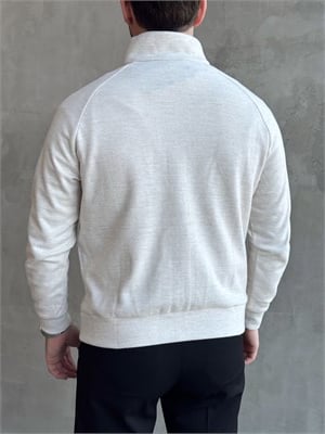 Erkek Trend Model Regular Kalıp Fermuarlı Dik Yaka Triko Hırka-Bej(E1874)