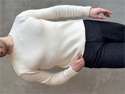 Erkek Trend Model Regular Kalıp Ribana Detaylı Bisiklet Yaka %50 Yün Triko Kazak-Bej(E1871)