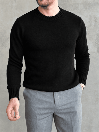 Erkek Trend Model Regular Kalıp Ribana Detaylı Bisiklet Yaka %50 Yün Triko Kazak-Siyah(E1871)