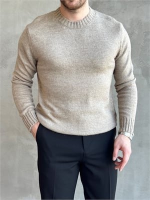 Erkek Trend Model Regular Kalıp Ribana Detaylı Bisiklet Yaka %50 Yün Triko Kazak-Taş(E1871)