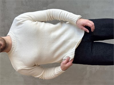 Erkek Trend Model Regular Kalıp Ribana Detaylı Bisiklet Yaka %50 Yün Triko Kazak-Bej(E1871)