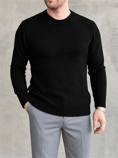 Erkek Trend Model Regular Kalıp Ribana Detaylı Bisiklet Yaka %50 Yün Triko Kazak-Siyah(E1871)