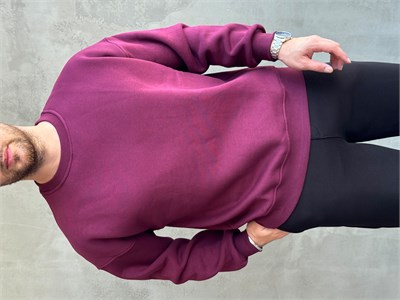 Erkek Yani Sezon Oversize Kalıp Bisiklet Yaka 3 İplik Basic Sweat-Bordo(E1807)