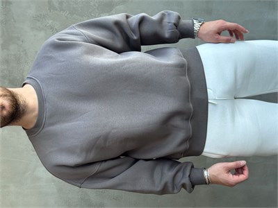 Erkek Yani Sezon Oversize Kalıp Bisiklet Yaka 3 İplik Basic Sweat-Antrasit(E1807)