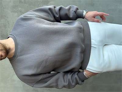 Erkek Yani Sezon Oversize Kalıp Bisiklet Yaka 3 İplik Basic Sweat-Antrasit(E1807)