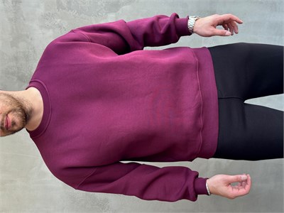 Erkek Yani Sezon Oversize Kalıp Bisiklet Yaka 3 İplik Basic Sweat-Bordo(E1807)
