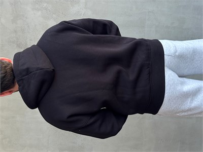 Erkek Yani Sezon Oversize Kalıp Kapüşonlu 3 İplik Zip Sweat-Siyah(E1805)