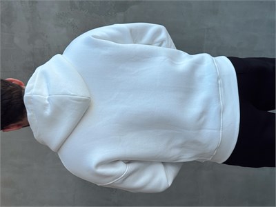 Erkek Yani Sezon Oversize Kalıp Kapüşonlu 3 İplik Zip Sweat-Beyaz(E1805)
