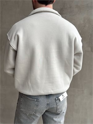 Erkek Yani Sezon Oversize Kalıp Yarım Fermuarlı 3 İplik Basic Sweat-Gri(E1806)