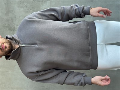 Erkek Yani Sezon Oversize Kalıp Yarım Fermuarlı 3 İplik Basic Sweat-Antrasit(E1806)