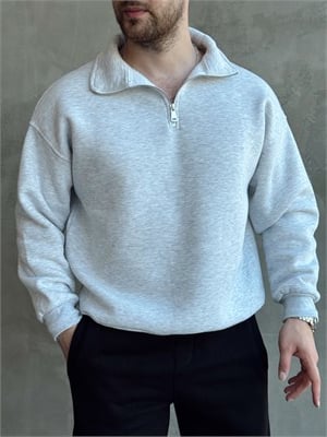 Erkek Yani Sezon Oversize Kalıp Yarım Fermuarlı 3 İplik Basic Sweat-Melange(E1806)