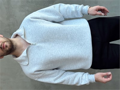 Erkek Yani Sezon Oversize Kalıp Yarım Fermuarlı 3 İplik Basic Sweat-Melange(E1806)