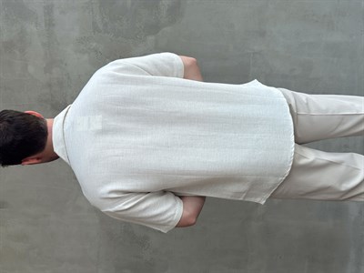 Erkek Yazlık Model Oversize Kalıp Cep Detay Keten Karışımlı Kısa kollu Gömlek-Bej(E1775)