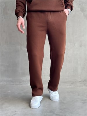 Erkek Yeni Sezon 3 İplik Baggy Kalıp Basic Eşofman-Kahverengi(E1803)