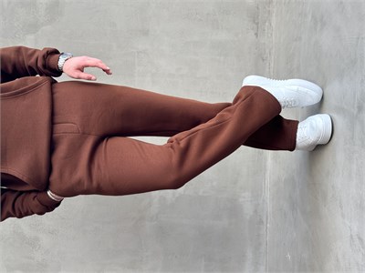 Erkek Yeni Sezon 3 İplik Baggy Kalıp Basic Eşofman-Kahverengi(E1803)