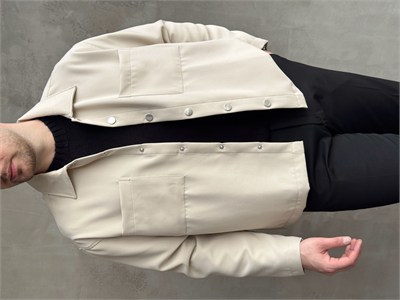 Erkek Yeni Sezon Boxy Fit Çıtçıt Detaylı Mevsimlik Kumaş Gömlek Ceket-Bej(E1824)