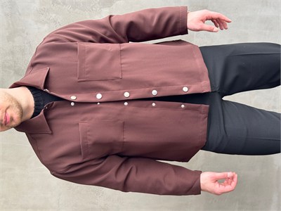 Erkek Yeni Sezon Boxy Fit Çıtçıt Detaylı Mevsimlik Kumaş Gömlek Ceket-Kahverengi(E1824)