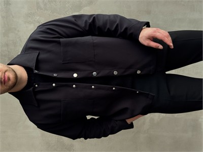 Erkek Yeni Sezon Boxy Fit Çıtçıt Detaylı Mevsimlik Kumaş Gömlek Ceket-Siyah(E1824)