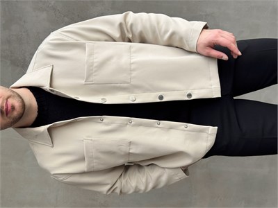 Erkek Yeni Sezon Boxy Fit Çıtçıt Detaylı Mevsimlik Kumaş Gömlek Ceket-Bej(E1824)