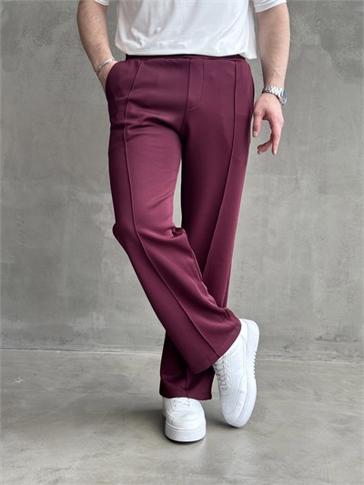 Erkek Yeni Sezon Çima Detaylı Baggy Kalıp Parlak Kumaş Eşofman-Bordo(E1850)