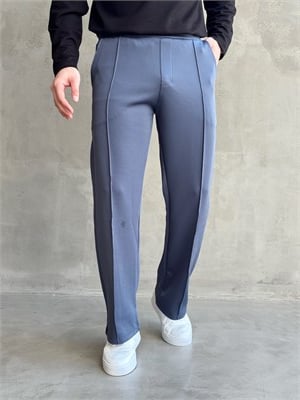 Erkek Yeni Sezon Çima Detaylı Baggy Kalıp Parlak Kumaş Eşofman-İndigo(E1850)